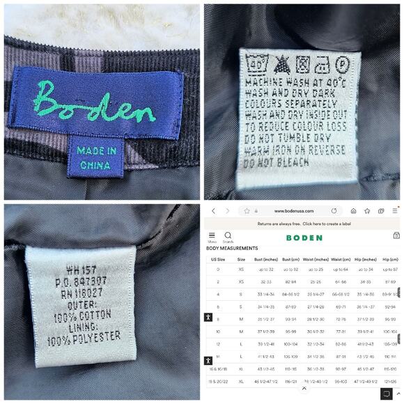 Corduroy Dress Boden Size M Black Gray Circle Print Button Crop Sleeve Pockets - Picture 4 of 9